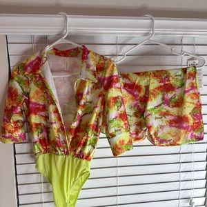 2 piece colorful bodysuit short set